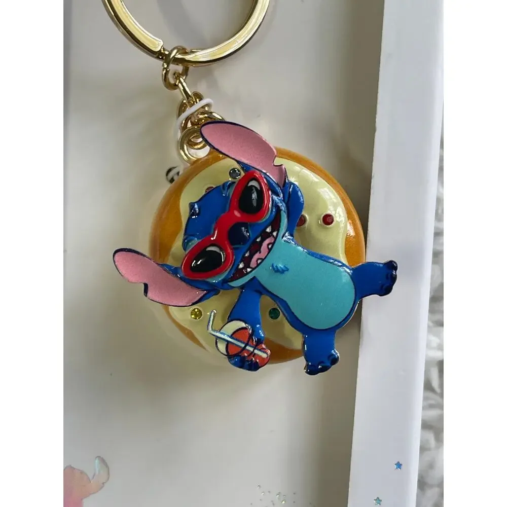 Disney Stitch Donut Floatie Spinner Keychain Charm Clip Gold Tone Sunglasses NEW